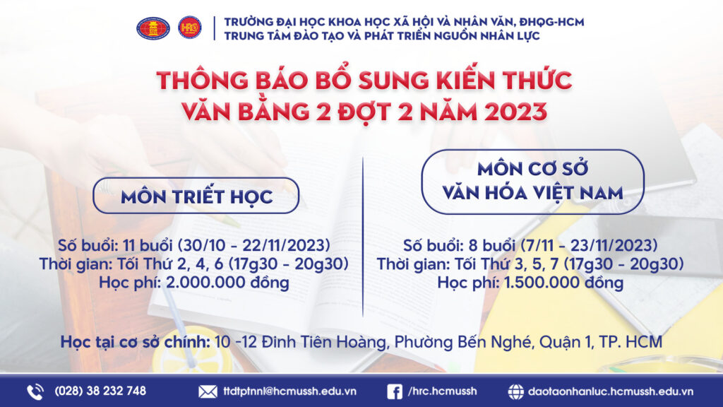 THÔNG TIN ĐĂNG KÝ LỚP BỔ SUNG KIẾN THỨC VĂN BẰNG 2 – ĐỢT 2 NĂM 2023