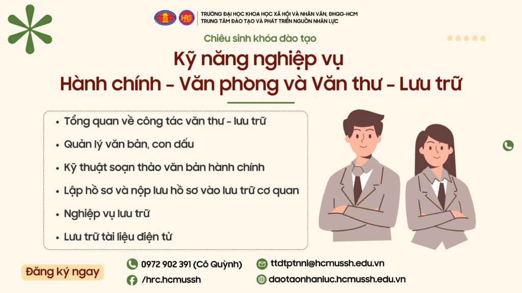 Kỹ năng nghiệp vụ Hành chính – Văn phòng và Văn thư – Lưu trữ (Khóa 13) – Khai giảng 04/10/2024