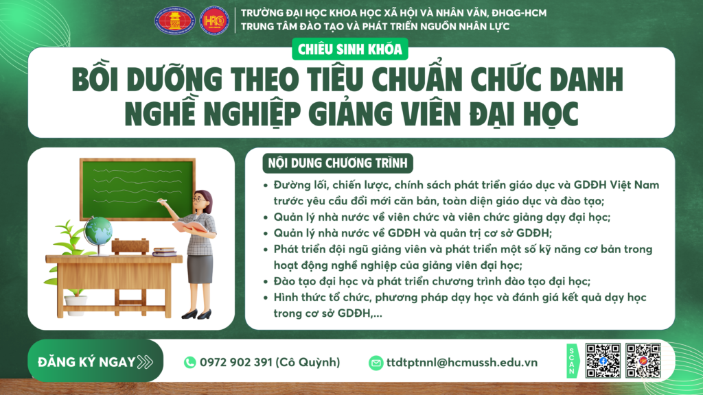 Bồi dưỡng theo tiêu chuẩn chức danh nghề nghiệp giảng viên đại học (Khóa 9) – Dự kiến khai giảng 08/11/2024