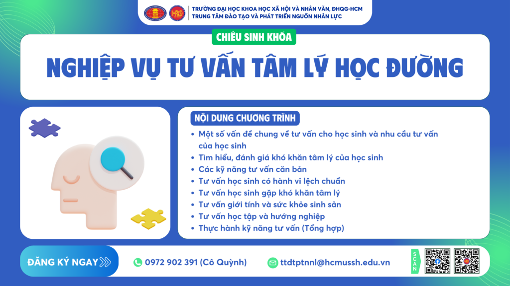 Nghiệp vụ Tư vấn Tâm lý học đường (Khoá TVTLHD.LV02)