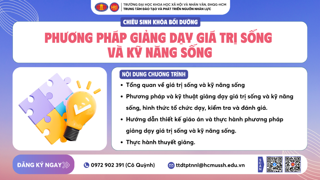 Phương pháp giảng dạy giá trị sống và kỹ năng sống (Khóa 21) – Dự kiến khai giảng 29/11/2024