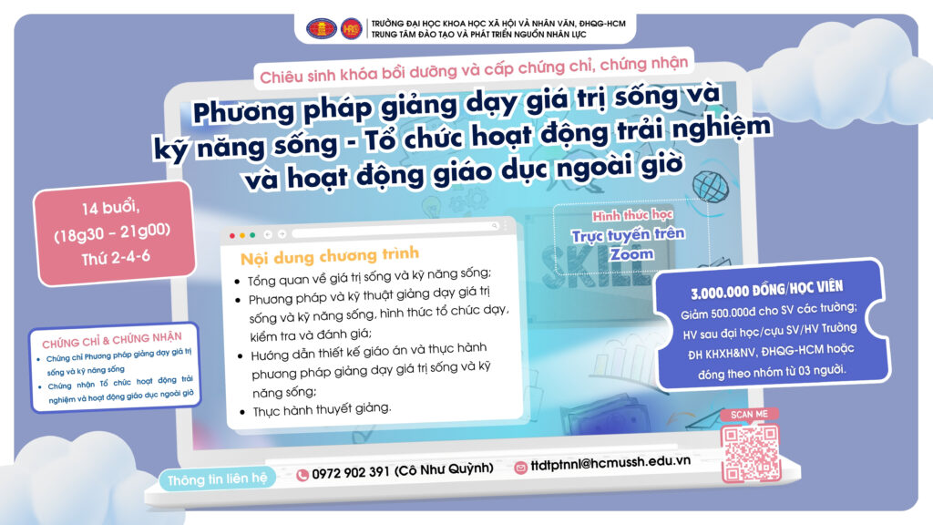 Phương pháp giảng dạy Giá trị sống và Kỹ năng sống – Tổ chức hoạt động trải nghiệm và hoạt động giáo dục ngoài giờ (Khóa 28) – Dự kiến khai giảng 08/09/2025
