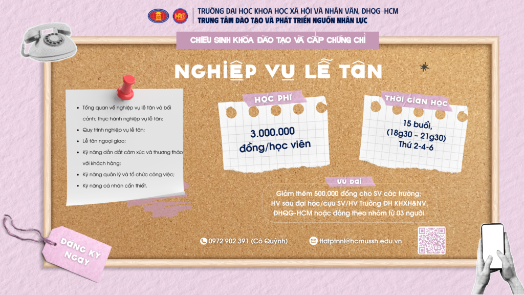 Nghiệp vụ Lễ tân (Khóa 2) – Dự kiến khai giảng 28/11/2025