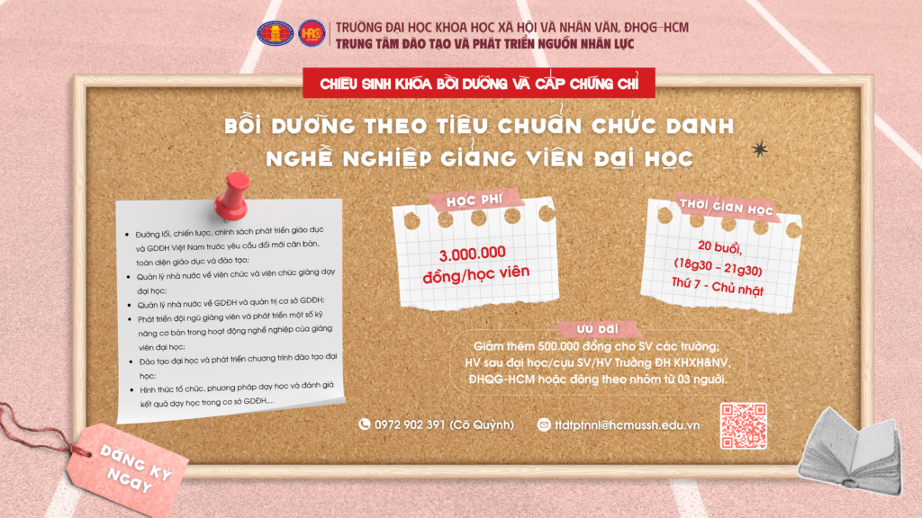 Bồi dưỡng theo tiêu chuẩn chức danh nghề nghiệp giảng viên đại học (Khóa 14) – Dự kiến khai giảng 08/11/2025