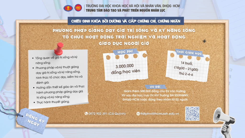 Phương pháp giảng dạy Giá trị sống và Kỹ năng sống – Tổ chức hoạt động trải nghiệm và hoạt động giáo dục ngoài giờ (Khóa 29) – Dự kiến khai giảng 24/10/2025