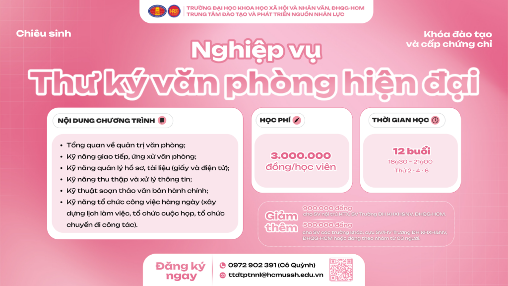 Nghiệp vụ Thư ký văn phòng hiện đại (Khóa 8) – Dự kiến khai giảng 29/12/2025