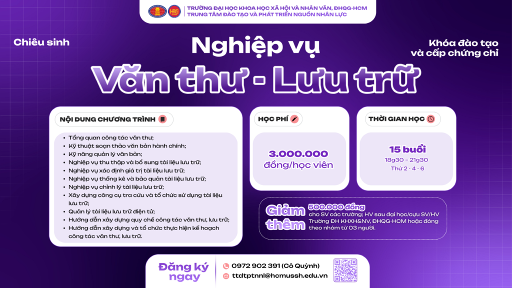 Nghiệp vụ Văn thư – Lưu trữ (Khóa 33) – Dự kiến khai giảng 17/12/2025