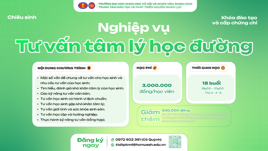 Nghiệp vụ Tư vấn tâm lý học đường (Khóa 39) – Khai giảng 09/02/2026